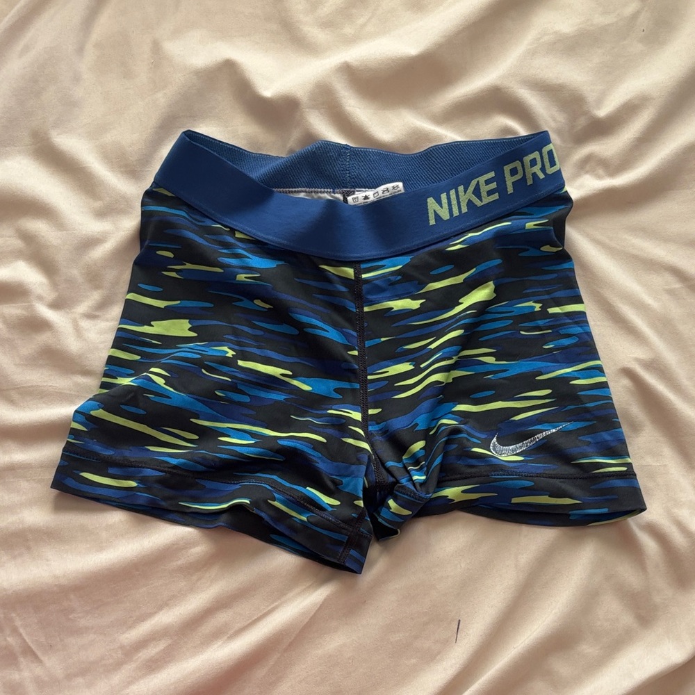 Nike Pro Blue and Green Athletic Shorts